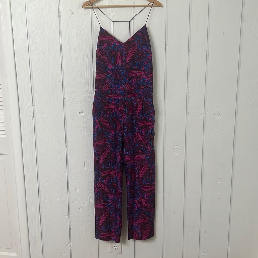 J Crew Midnight Floral silk strappy jumpsuit, size 2
